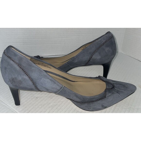 Talbots Heels Women's 9B Gray Leather Suede Pointed Toe Ruffle Kitten Heel Pump - Picture 9 of 16